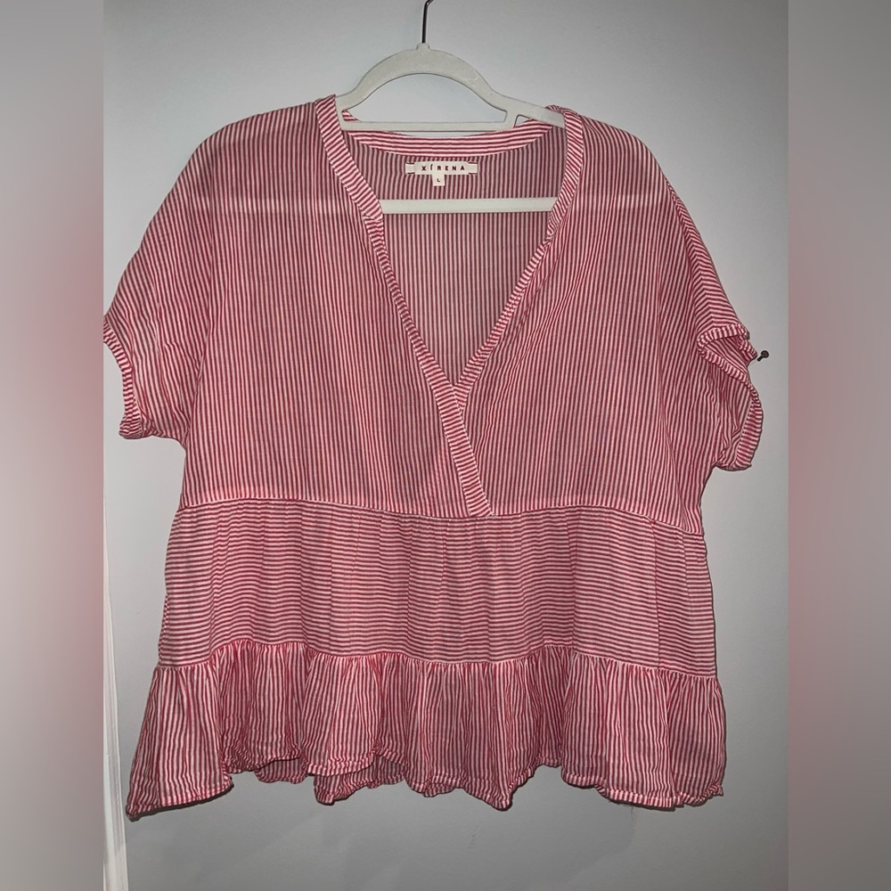 XiRENA Red and White striped size L blouse